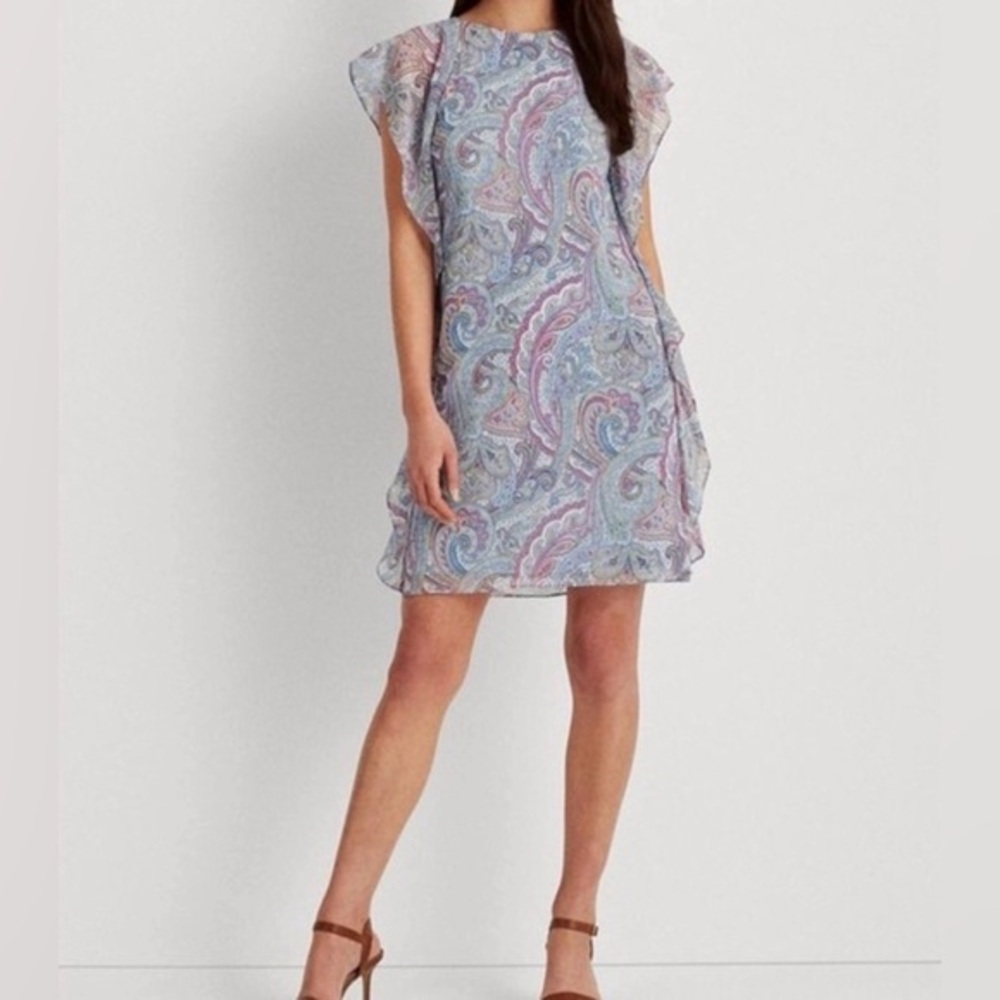 Lauren Ralph Lauren Paisley Georgette Ruffle Mini Dress 8